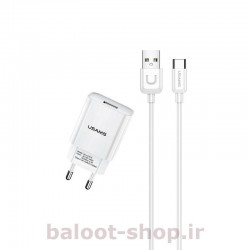 شارژر دیواری یوسمز مدل T21 با یک خروجی USB فست شارژ 2.1 آمپر به همراه یک عدد کابل شارژ 2 آمپر از نوع Type-C