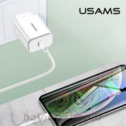 شارژر دیواری یوسمز مدل T14 دارای یک خروجی از نوع Type-C مناسب فست شارژینگ آیفون 8 تا 11 و گوشی‌های دارای قابلیت شارژ سریع PD