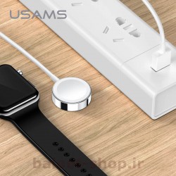 شارژر بی‌سیم رومیزی یوسمز مدل us-cc063 با خروجی 2 وات مناسب شارژ اپل واچ S1 تا S4 دارای کابل با طول مناسب 1 متر